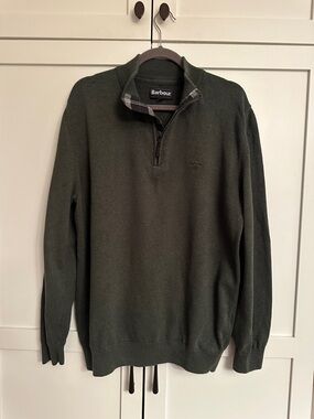 BARBOUR MEN’s 1/4 zip -cotton with plaid accents